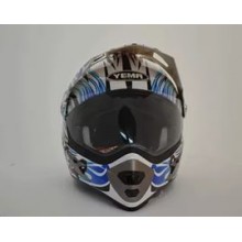 Шлем кроссовый YM-911-В "YAMAPA" СО СТЕКЛОМ, БЕЛЫЙ с синией графикой с сердечками