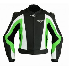 Куртка кожаная FIRST MACH II black&white&green